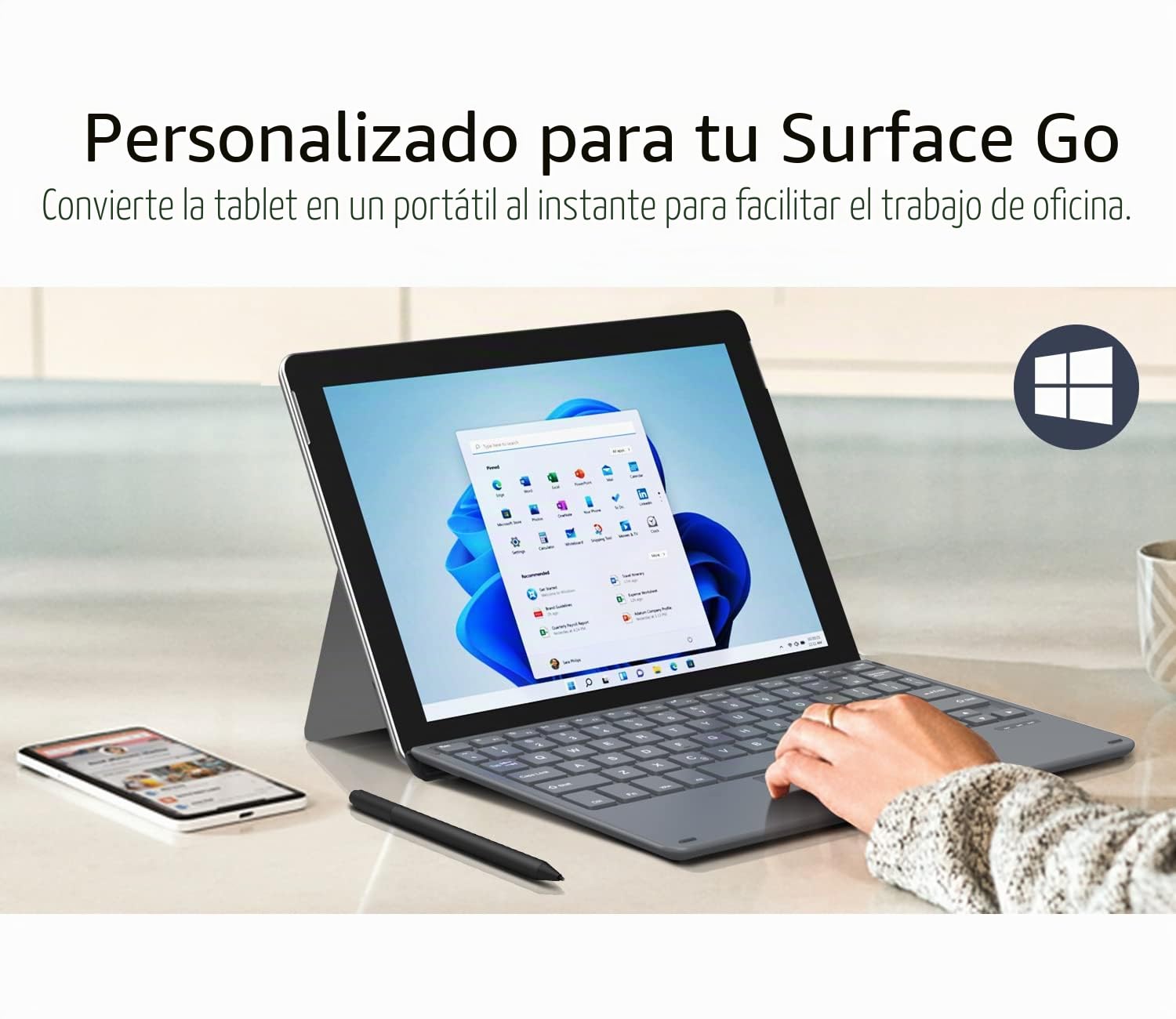 MoKo Keyboard for Surface Go 4 2023 / Go 3 2021 /Go 2 2020 /Go 2018,Grigio | Wireless Bluetooth Tablet Computer Keyboard with Micro-USB Charging Cable and Built-in Recargable Battery
