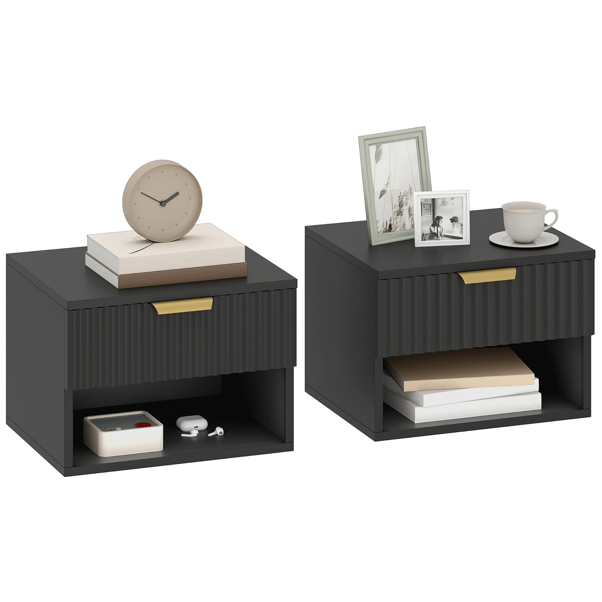 HOMCOM Floating Nightstands Wall Mounted Bedside Tables Set of 2 Black