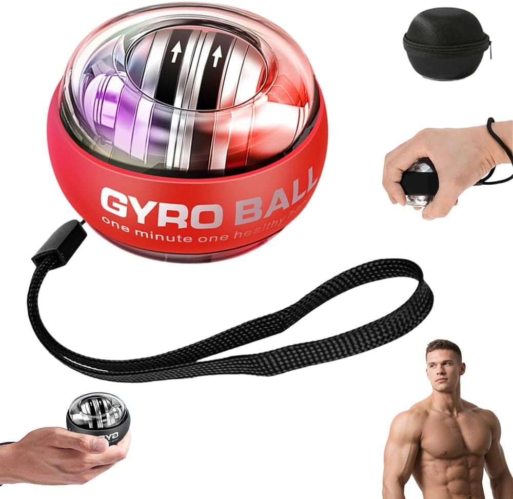 Wrist Ball - 2025 Upgraded Vital Wrist Ball Exerciser, Auto-Start Gyroscopic Forearm Exerciser, Enhance Grip Strength, Hand Strengthening Devices, Adjustable Resistance, with LED Lights (Red)