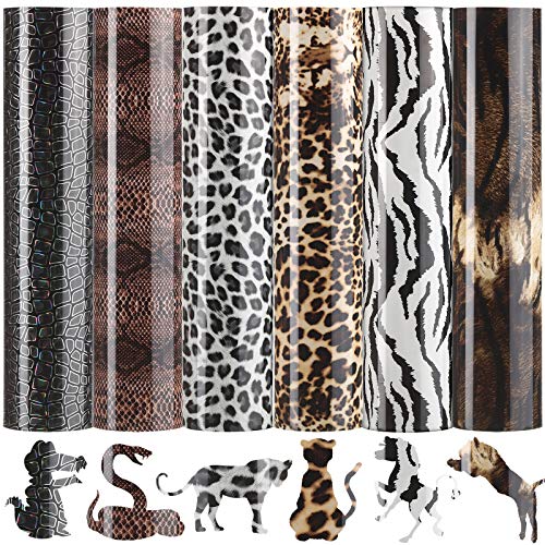 12 Hojas de Vinilos HTV de Transferencia de Calor Planchado de Estampado Animal Vinilo HTV de Estampado de Serpiente Leopardo Tigre de 12 x 10 Pulgadas para Camiseta y Manualidad DIY de Navidad