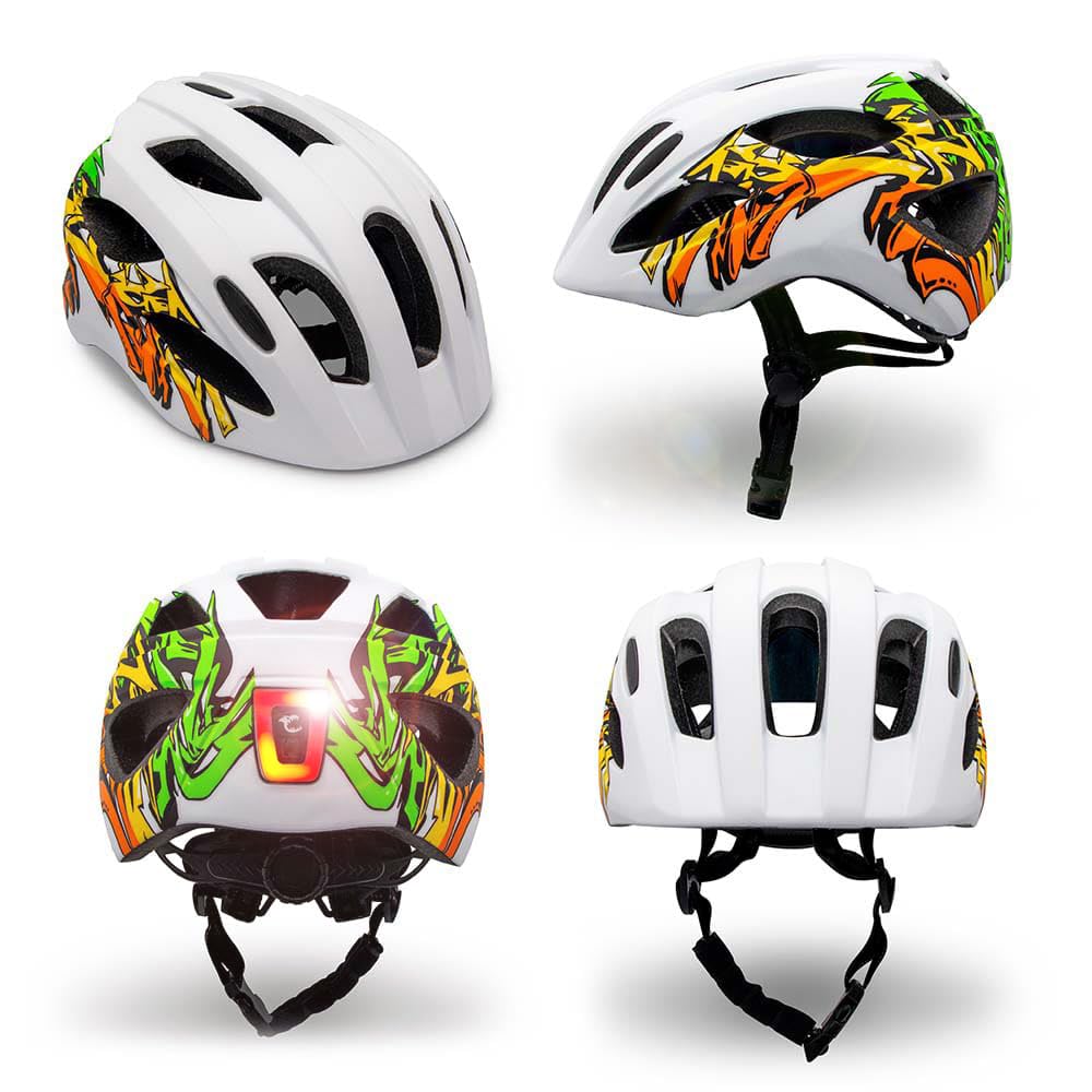 Crazy Safety Casco da Bici per Bambini 6-12 Anni S.W.A.T | Casco per Bicicletta, Skateboard, MTB e Pattini a Rotelle con Fanale Ricaricabile | Casco per Monopattino Regolabile 54-58 cm (Nero)