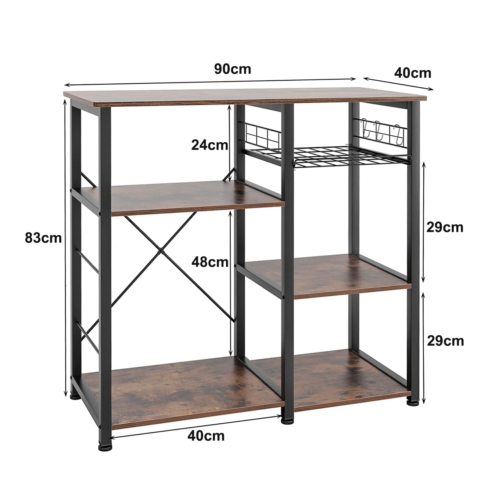 SogesHome Meuble Rangement Desserte de Cuisine Étagère Four à Micro-Ondes Rack Cuisine Etagères de Cuisine,avec 3+3 Tablettes et Petits Crochets, 90 x 39 x 83 cm