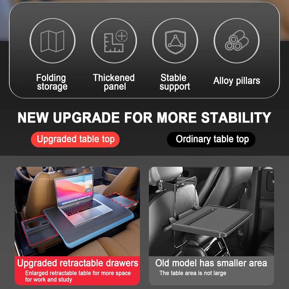 Genérico Mesa de Bandeja para Asiento de Coche de aleación de Aluminio Multifuncional, con Soporte para Tablet y teléfono móvil, Escritorio portátil y Plegable para Asiento Trasero, para Comer