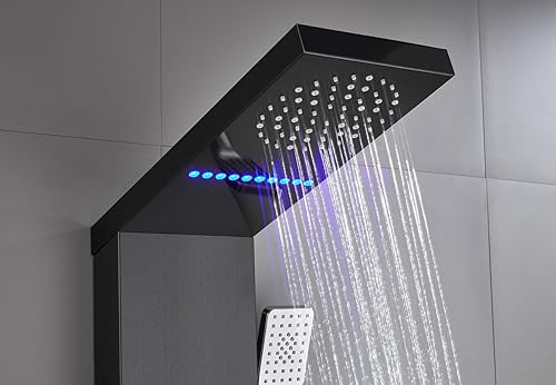 Miniatura 2 de ELLO&amp;ALLO Shower Panel System Tower, LED Rainfall and Mist Head Rain Massage Stainless Steel Bathroom Fixtures with LED Body Jets, Brushed Black