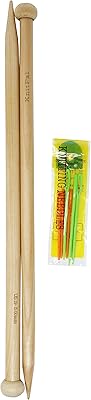 16-inch (40cm) Jumbo Straight Wooden Knitting Needles with Bonus ebook, 1 Pair, Real Oak Wood Big Needles for Chunky Yarn, US Size 19 (15mm)