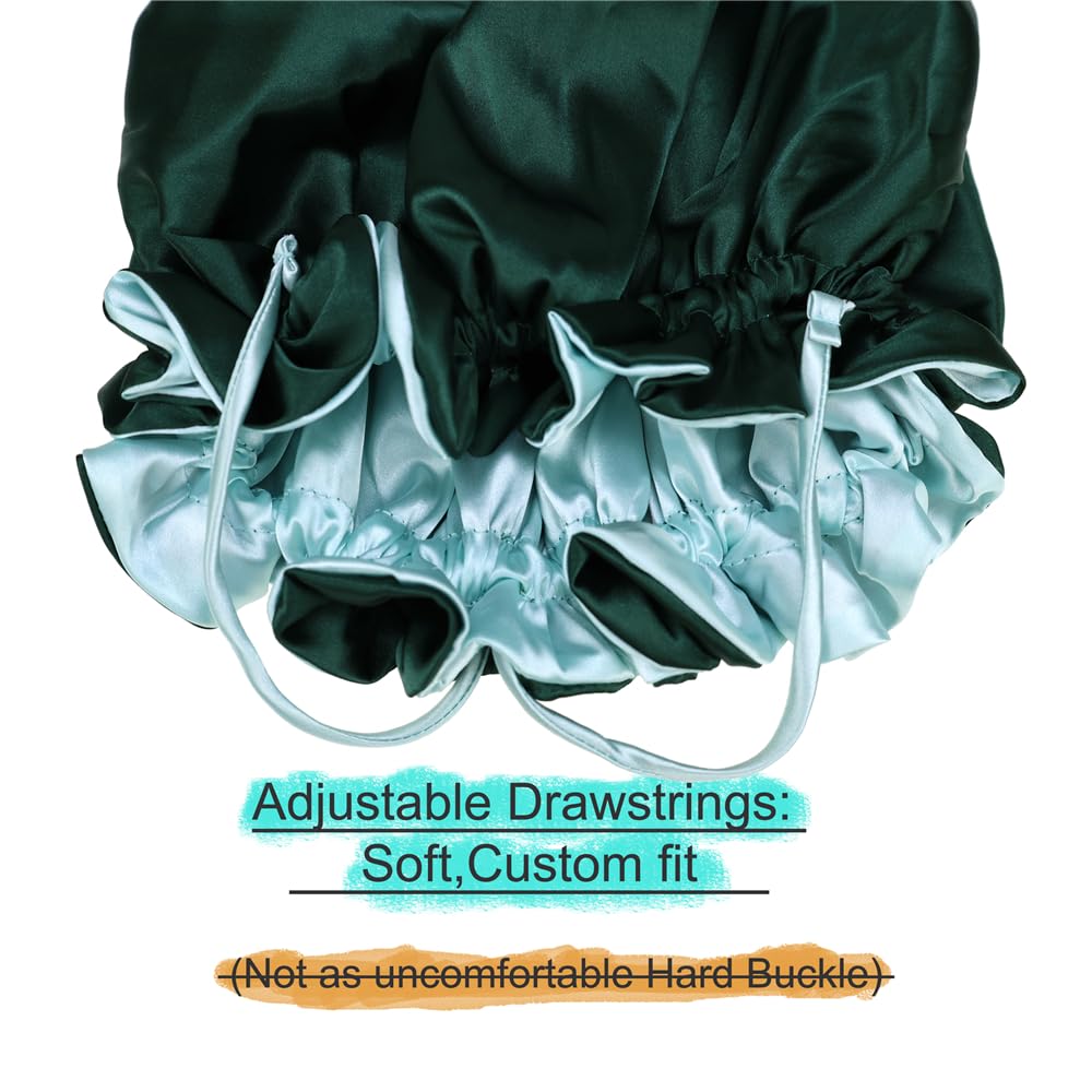 Adjustable Silk Satin Bonnet Hair Care Caps for Women Girls Loose-fitting Reversible Sleeping Cap Shower Caps Hair Wrap Bonnets (007 Aqua/Hunter) - Image 3