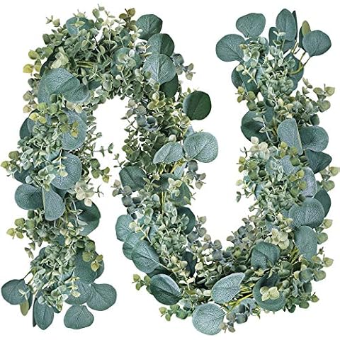 8.3' Long Big Faux Eucalyptus Garland Greenery Garland Artificial Silver Dollar Eucalyptus Garland Grey Green for Wedding Arch Swag Backdrop Garland Doorways Mantel Table Runner Garland Indoor Outdoor Cover