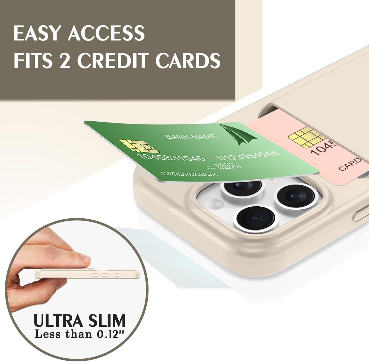 Petocase for iPhone 16 Pro Wallet Case Card Holder Slot Slim Fit Flexible TPU Gel Rubber Soft Skin Silicone Protective Phone Case Cover for Apple iPhone 16 Pro 6.3 inch Beige - Image 3