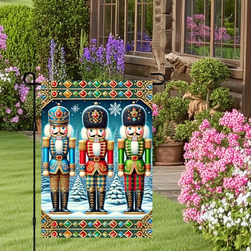 Image of BlissYard Christmas Garden Flag 12x18 Inch Nutcracker Soldier Yard Decor