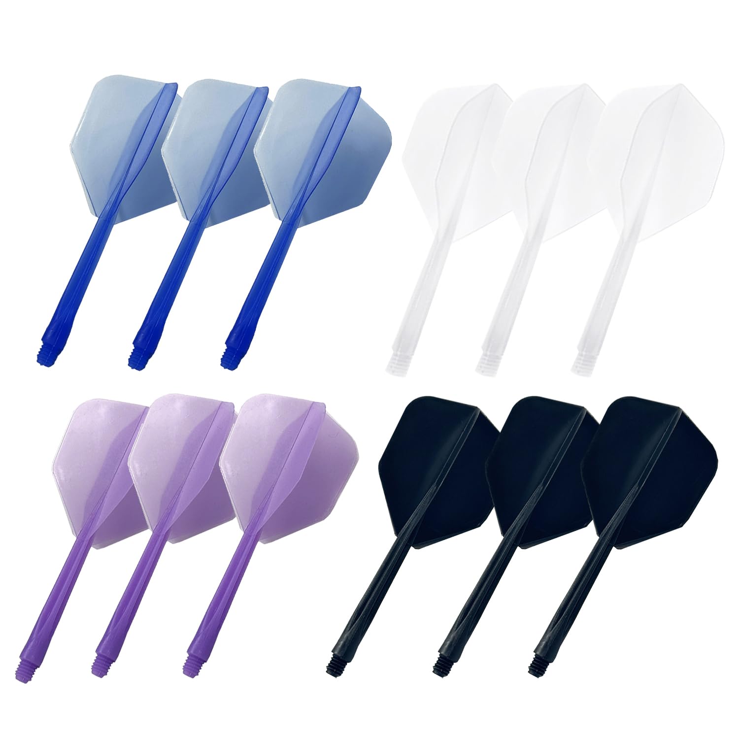 PERSENTU 12Pcs Dart Flights and Shafts,Personalised one Piece Integrated Accessory Plastic Break Resistance 2-in-1 Combined Dart Flights and Stems Dart Flights and ShaftS,3Black 3Blue 3White 3Purple