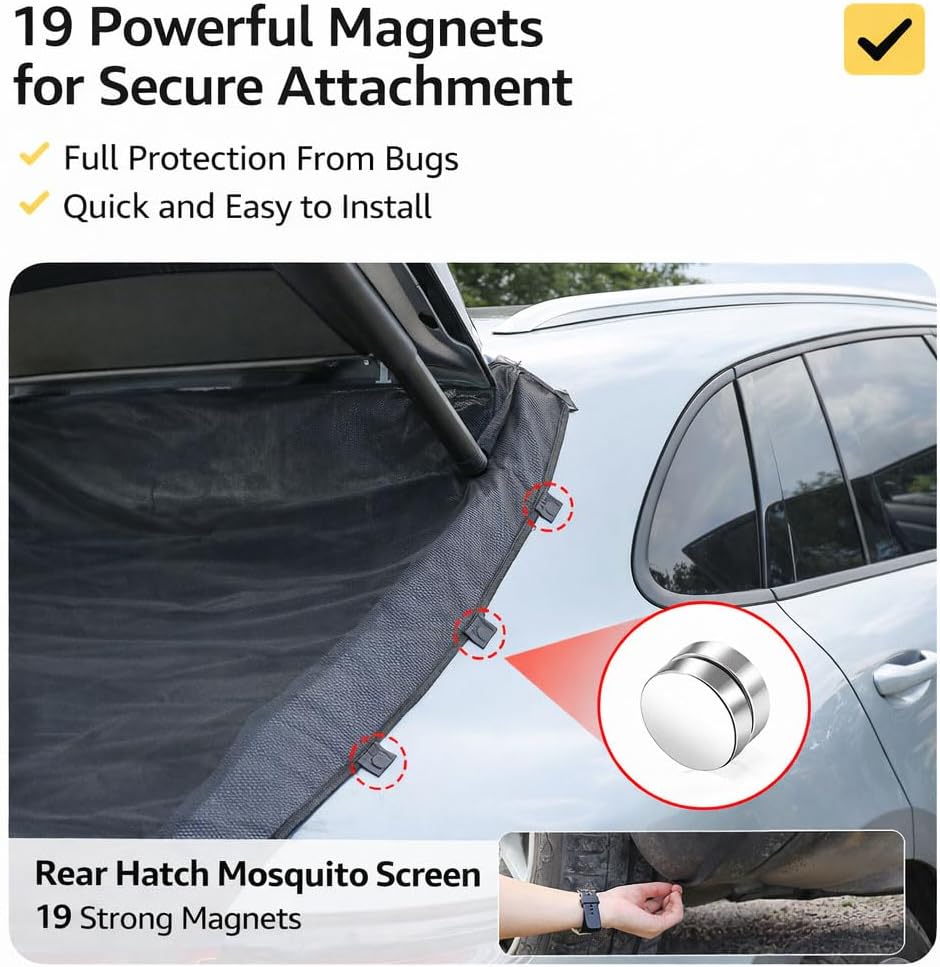 Magnetic Car Tailgate Mesh Screen for Ineos Grenadier 2024 2025, Breathable SUV Rear Door Sunshade with Full-Frame Magnets for Camping, 59x59in