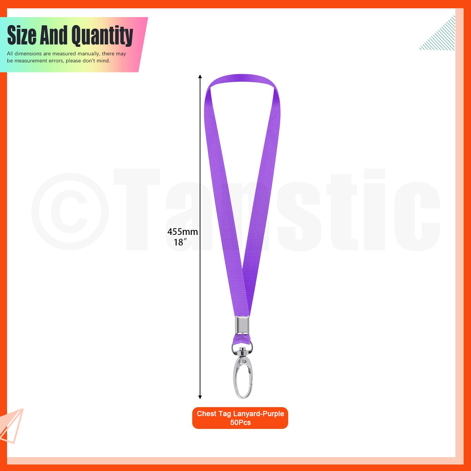 Tanstic 50Pcs Purple Lanyards Kit, Flat Lanyard Bulk with Swivel Hook Clip for Office ID Badges Key Chains - Image 2