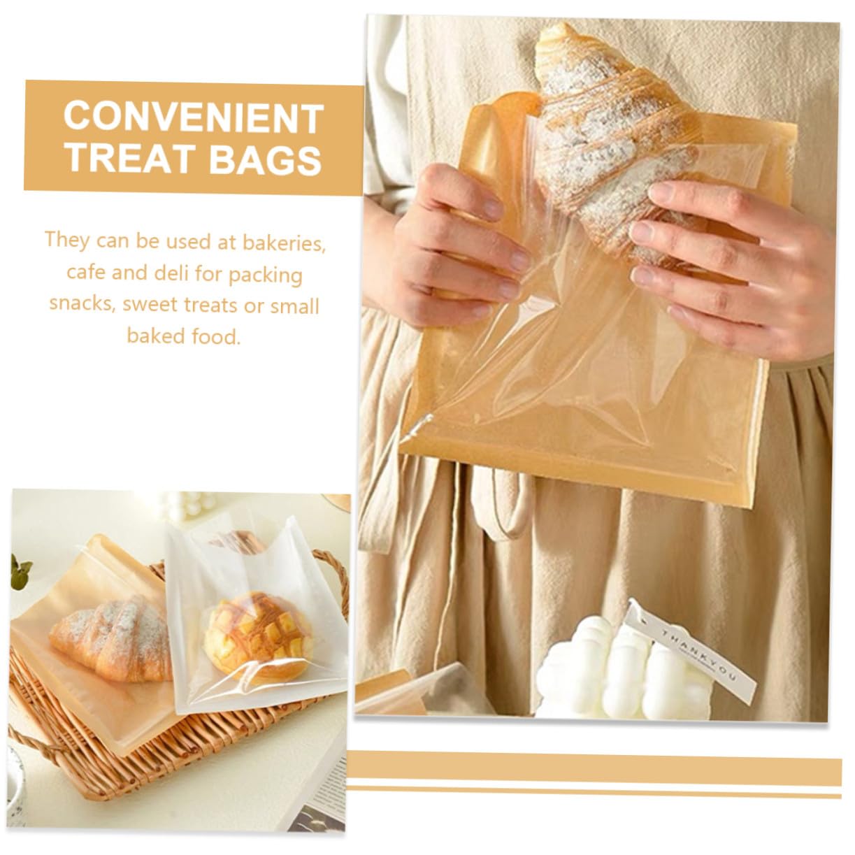 VALICLUD Bolsas de Forma Segura de Papel Marrón 100 para Panadería con Ventana Transparente, Bolsas a Prueba de Grasa para Empacar Pan Casero, Galletas y Postres