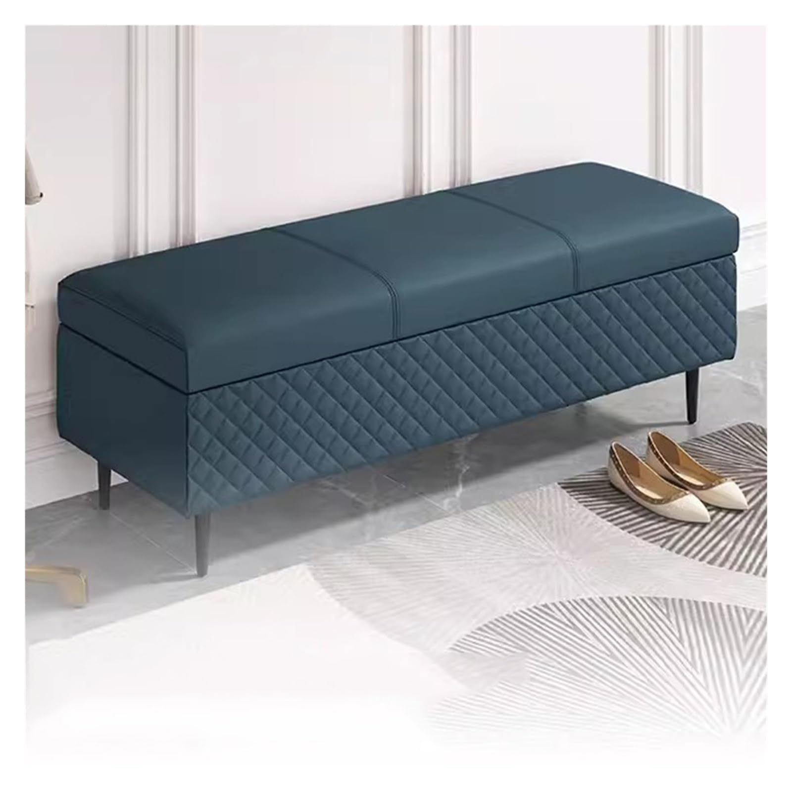 Coffre repose-pieds en tissu avec couvercle à charnière pour chambre