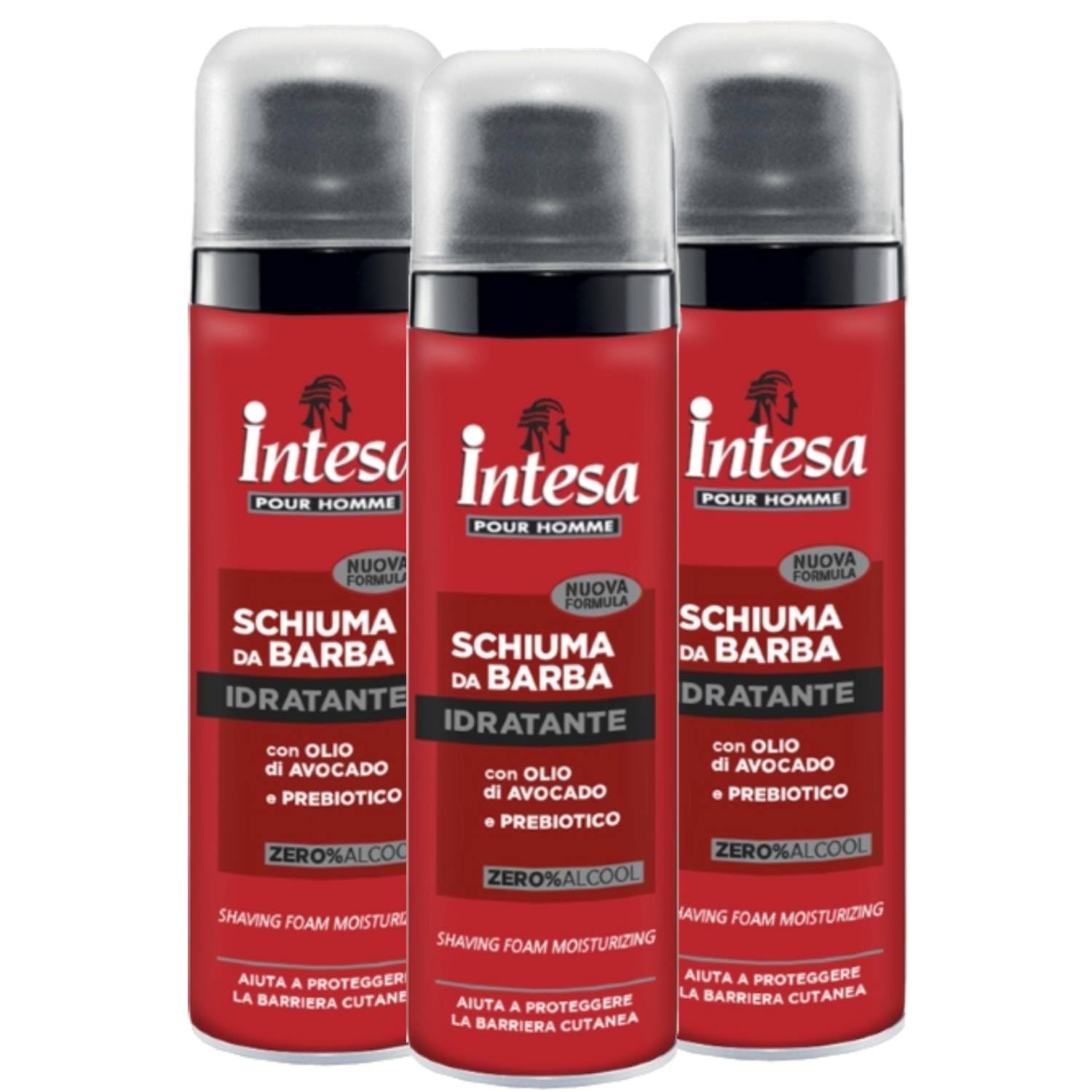 Intesa Pour Homme Schiuma Da Barba Idratante Con Olio Di Avocado e Prebiotico 50 Ml Da Viaggio (3 Unità)