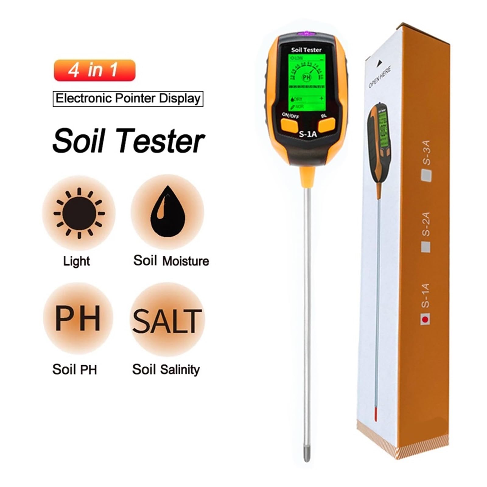 Humidimètre pour Sol, Testeur de Sol en Pot 6 en 1, détecteur de pH, Compteur d'acidité, Compteur d'éclairement, Compteur d'hygromètre de température pour Le Jardinage et l'agriculture(S3)