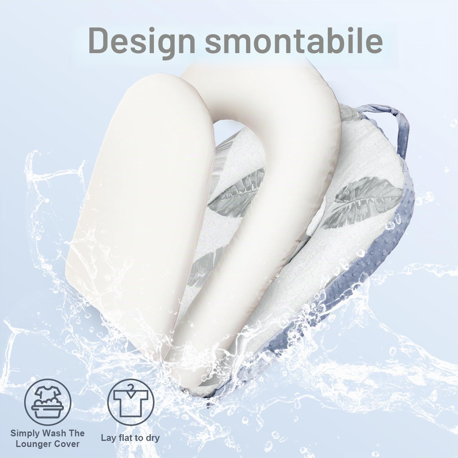 3 in 1 Baby Lounger, marsupio portatile per neonati, 0 – 24 mesi, cuscino pieghevole e supporto per seggiolino per bambini, fodera rimovibile in 100% cotone e velluto, double face, ideale