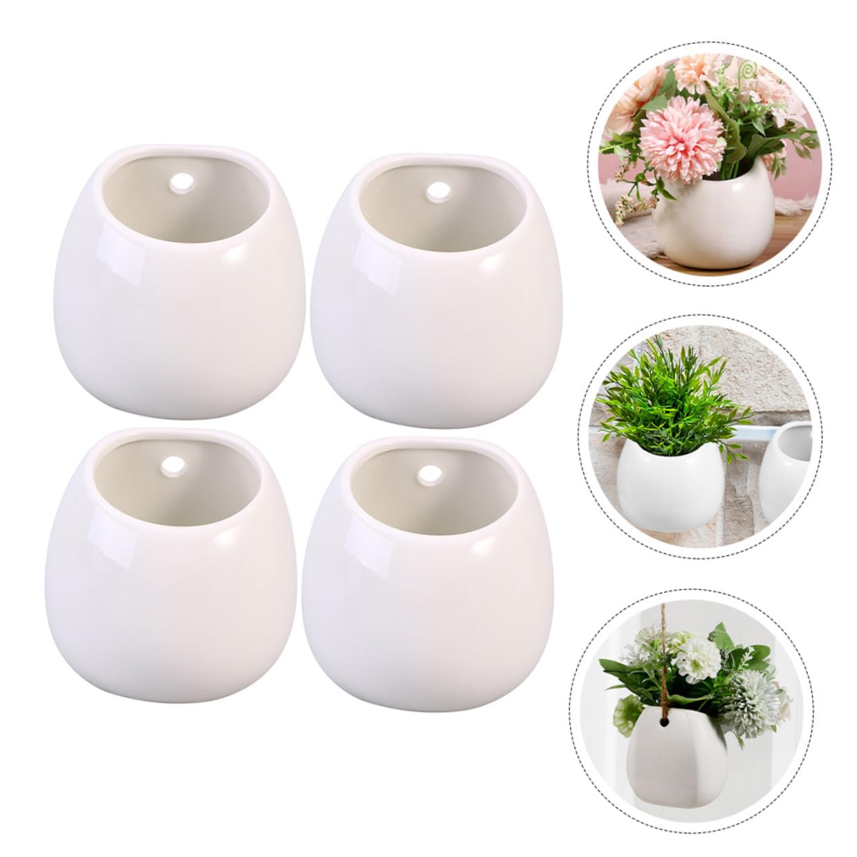 COLLBATH 4 Sztuki Ceramicznych Doniczek Wiszących Ścianę Białe Dekoracyjne Do Kwiatów i Sukulentów Praktyczne i Trwałe Oszczędzające Miejsce Doniczki Ścienne