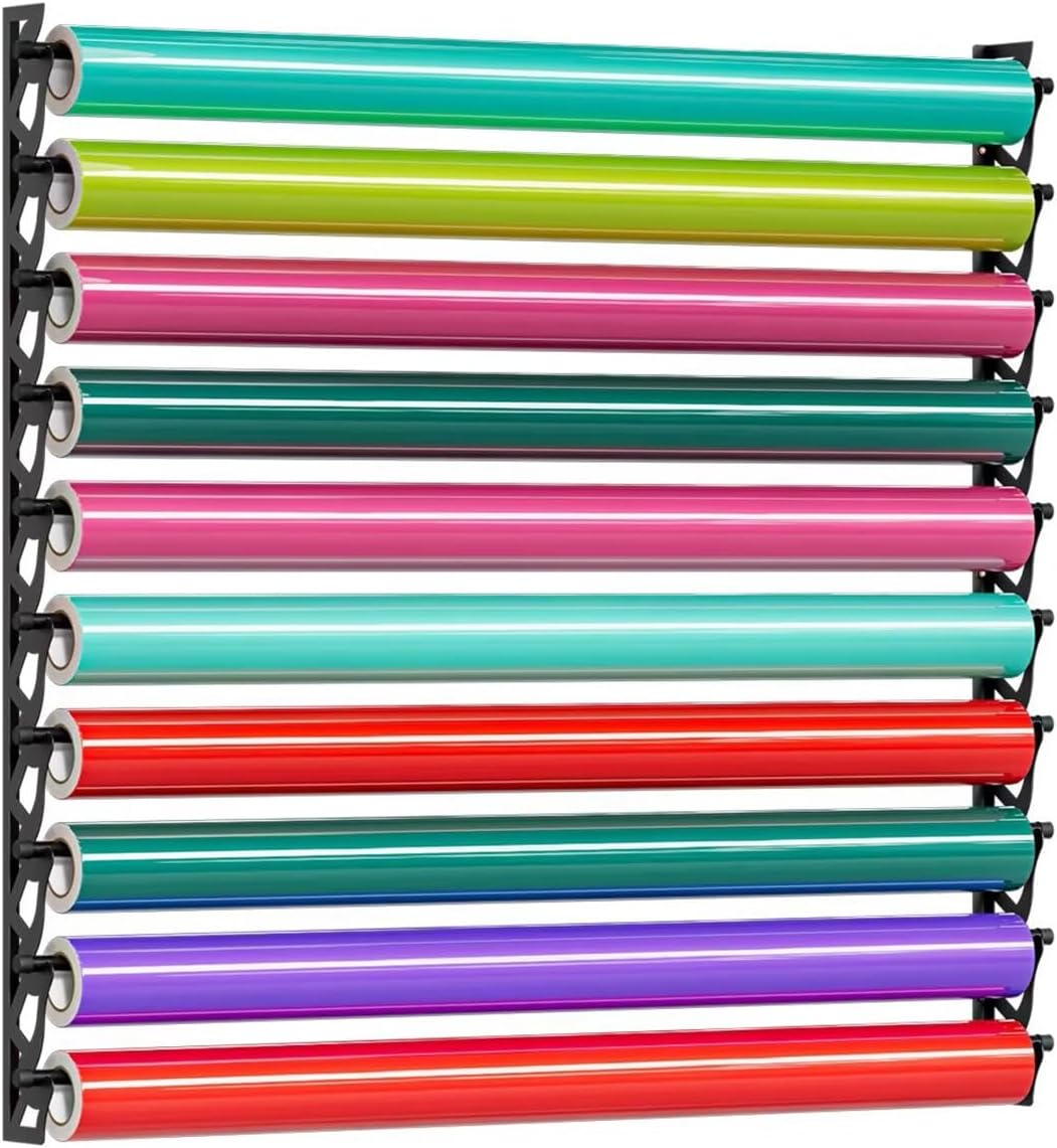 Wall-Mounted Vinyl Roll Organizer - Metal Fabric Storage Rack for Car Wraps, Wallpaper, Window Film & Wrapping Paper (35.4" Height, 6 Rods)