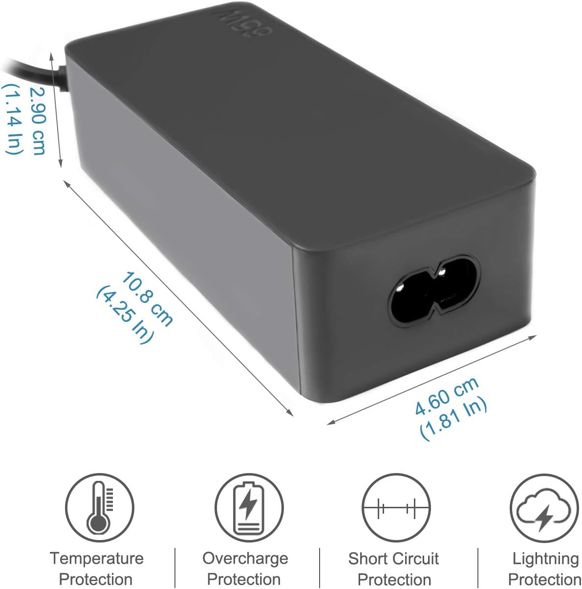 2 Prong 65W USB-C Charger Compatible with Lenovo Thinkpad X1 Carbon T15 T14 P14s P15s E14 L14 L15 L16 X13 T490 T495 T590 L490 L590 E490 E590