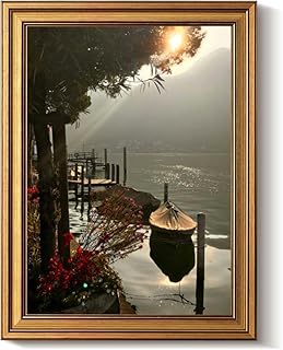 Vintage Gold Framed Wall Art Decor Retro Swiss canton Ticino Morcote village Canvas Paintings Picture Poster Prints for Bathroom Living Room Bedroom Kitchen Artwork