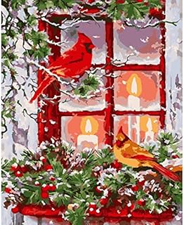 Viart Christmas Birds Paint by Number for Adults, Cardinal Birds Paint by Numbers for Beginner, Snow and Flowers Canvas Oil Painting Kit for Kids - Creative Gifts for Home Decoration 16x20 inch