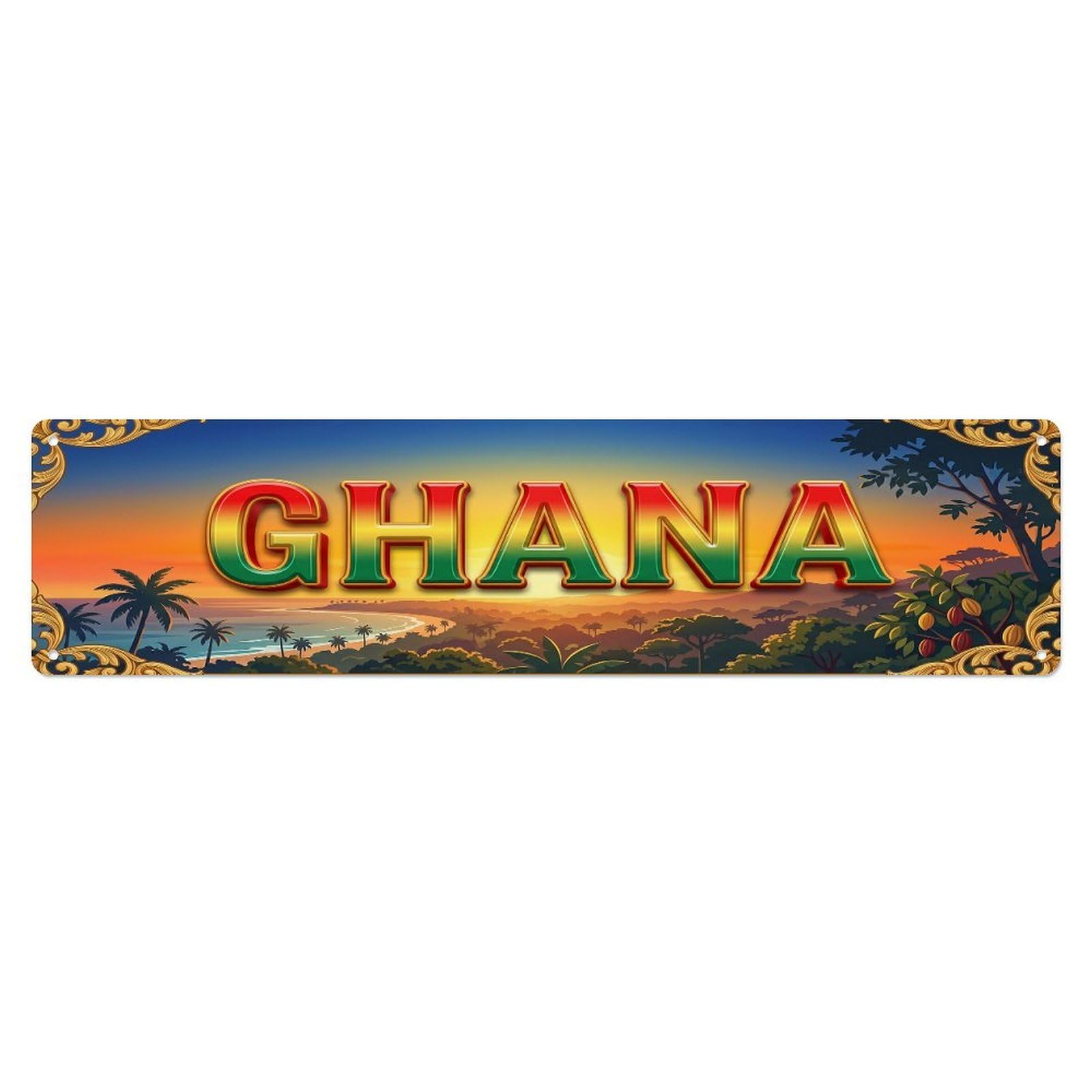 Cmhok Vintage Style Vintage Ghana Flag Travel Pattern Metal Tin Sign Wall Decor For Cafe, Club, Garden Metal Poster 4X16inch