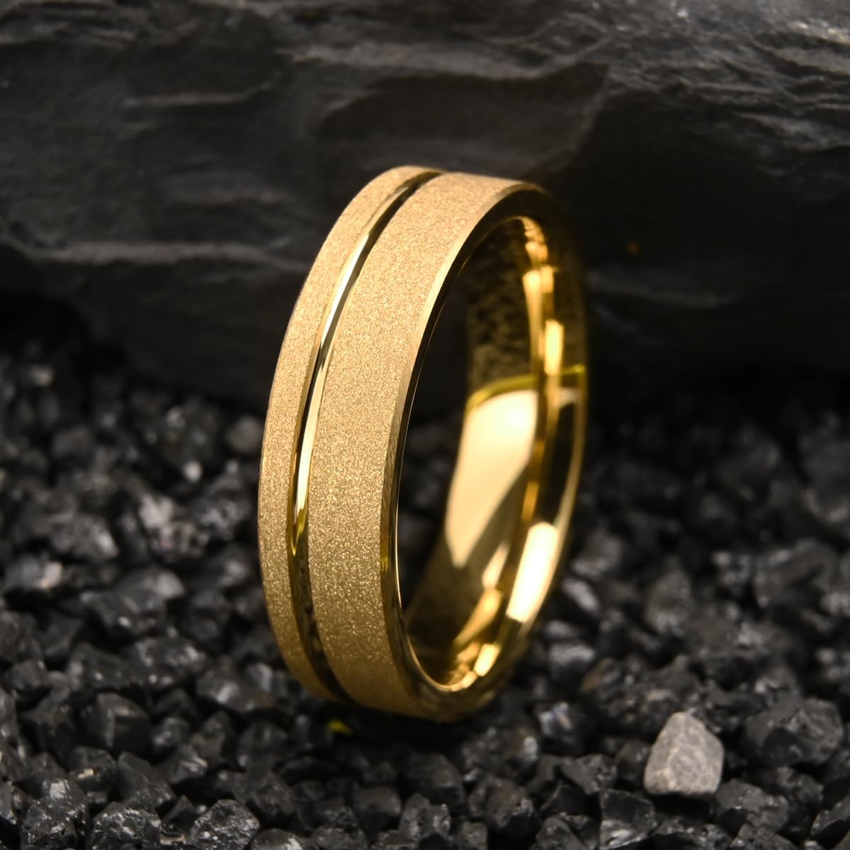 Golden Tungsten Carbide Ring for Men Women 8mm/6mm Sandblasted Inlaid Groove Men's Engagement Wedding Bands Fashionable and Luxurious - Image 4