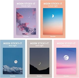 モノライク 月 スティッキー Moon sticky-it - 5セット粘着メモ用紙 50シートお互い違うデザイン5種セット