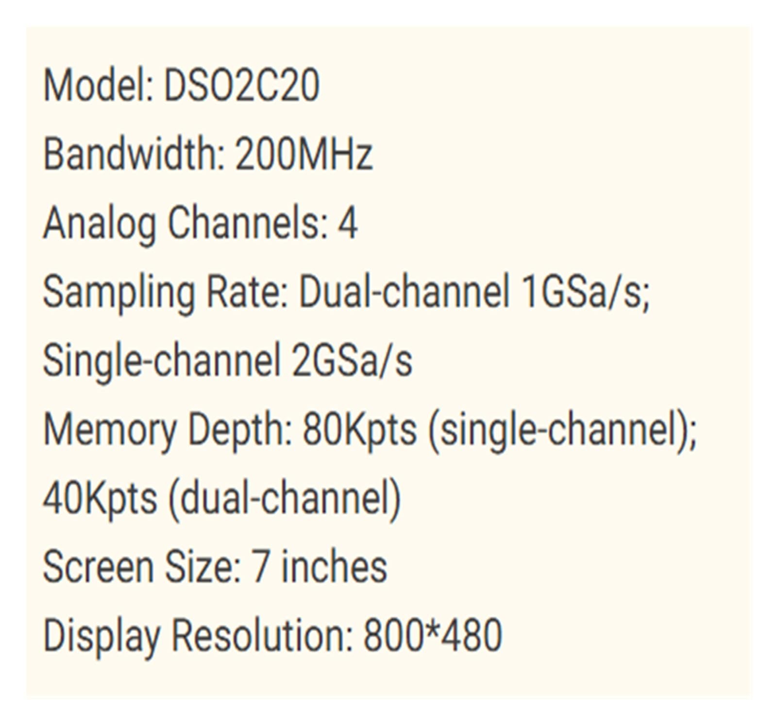 DSO2C20 Osciloscopio Digital de 2 Canales 200MHz 2GSa/s