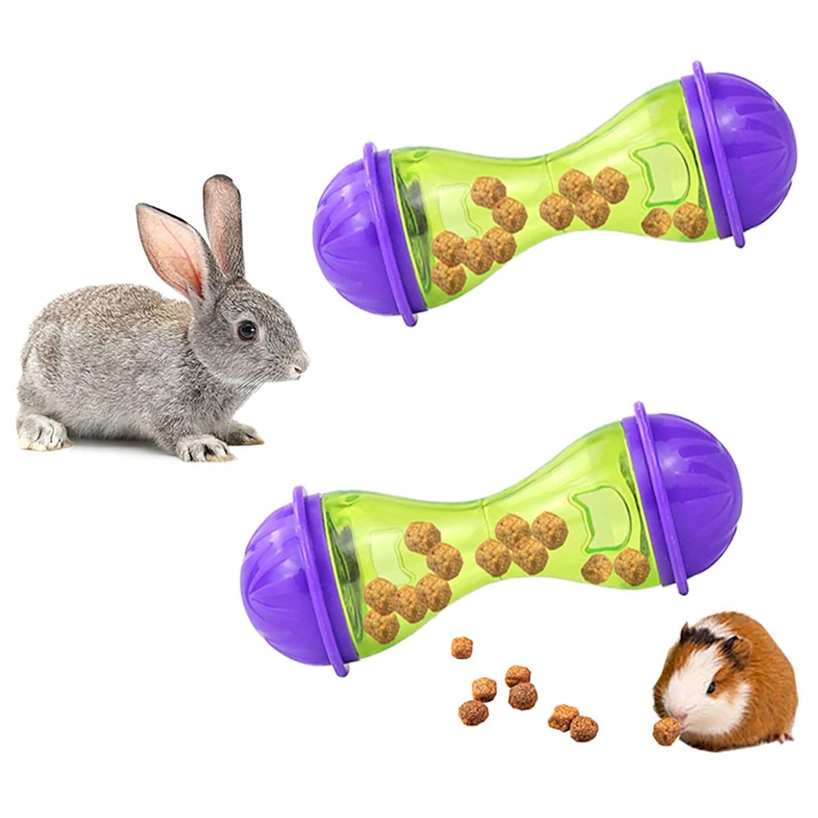 2Pcs Rabbit Treat Ball Interactive Bunny Toys Food Dispensing Guinea Pig Toys Slow Feeder for Rabbits, Guinea Pigs, Reptile