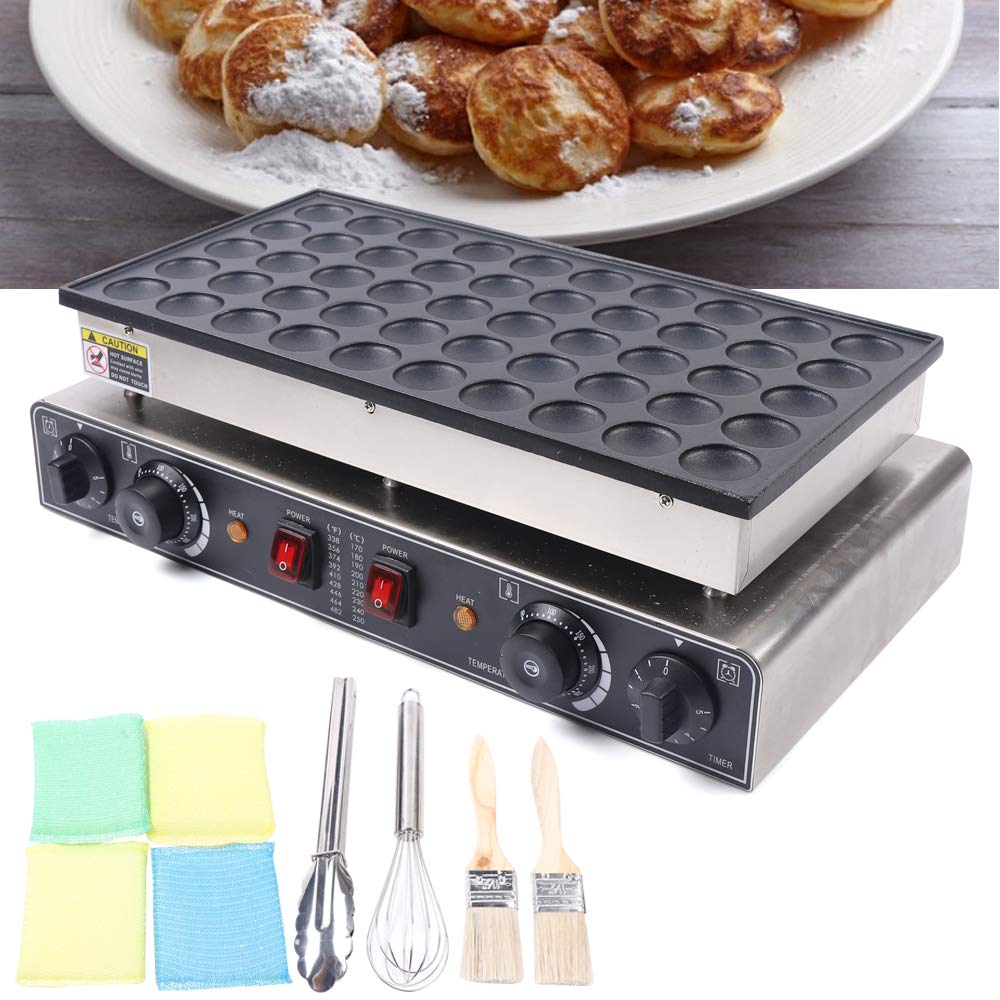 Waffle Electric, Pancake Maker Mini Gofrera Redonda 50 Gofres con Revestimiento Antiadherente Temporizador Cepillo Raqueta de Huevos Clip Alimentos para Hornear Alimentos