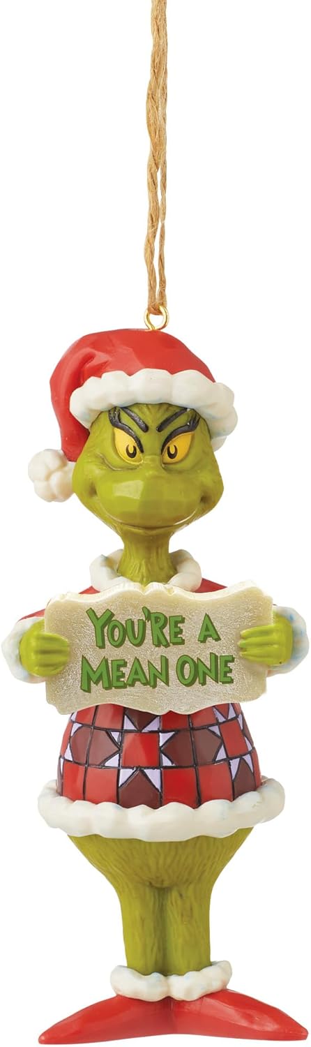 Enesco Jim Shore Dr. Seuss the Grinch You're a Mean One Hanging Ornament, 5 Inch, Multicolor