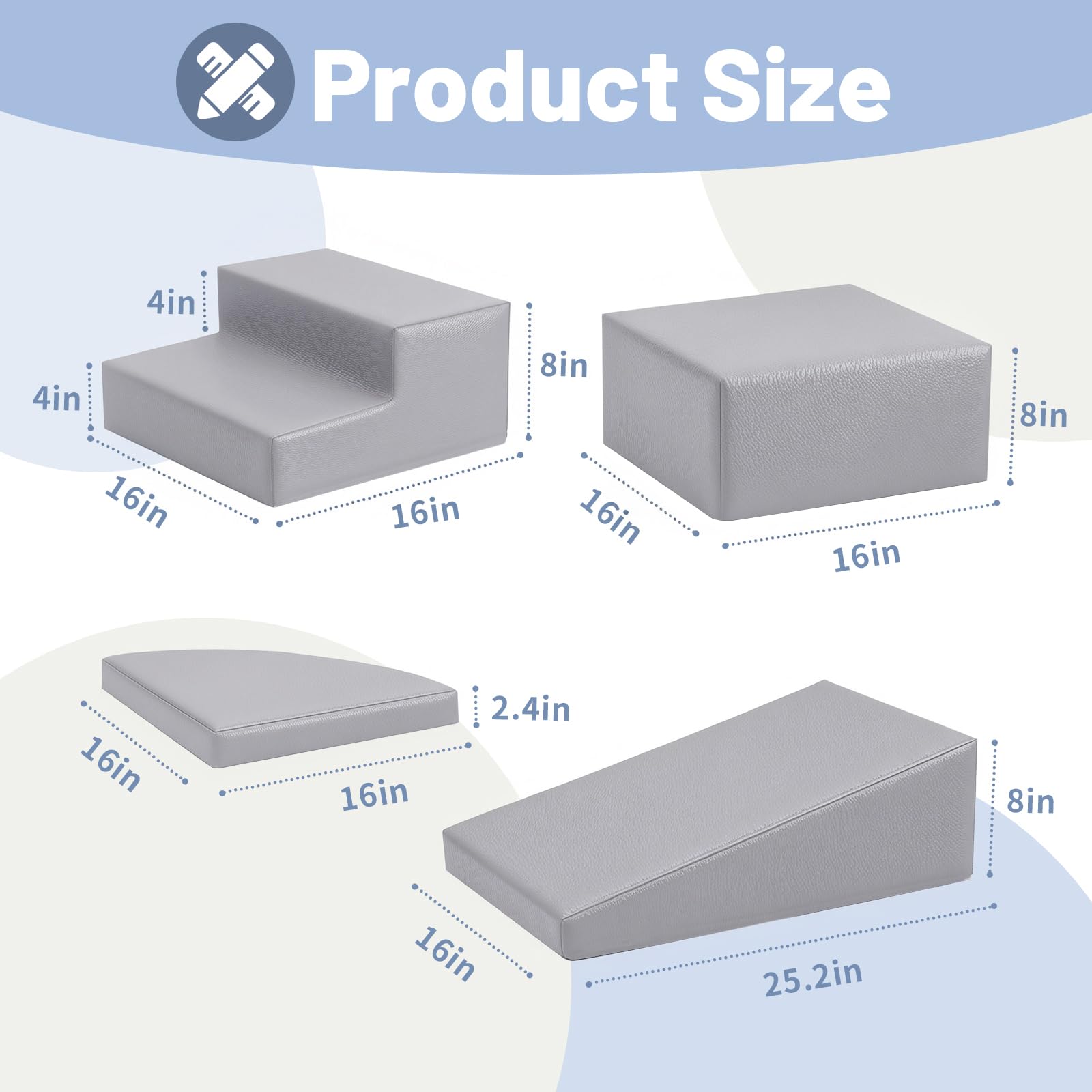 Condition photo showing New/Like New for jungledove 4-piece pu leather baby foam climbing blocks for toddlers - soft play climbing toys for toddlers - foam climbing set for crawling and sliding indoor (gray)