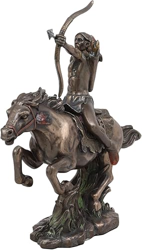 Miniatura 7 de Ebros Tribal Nativo Americano Guerrero jefe indio con tocado de cucaracha de águila en caballo con arco corto y flecha estatua de 10 pulgadas de