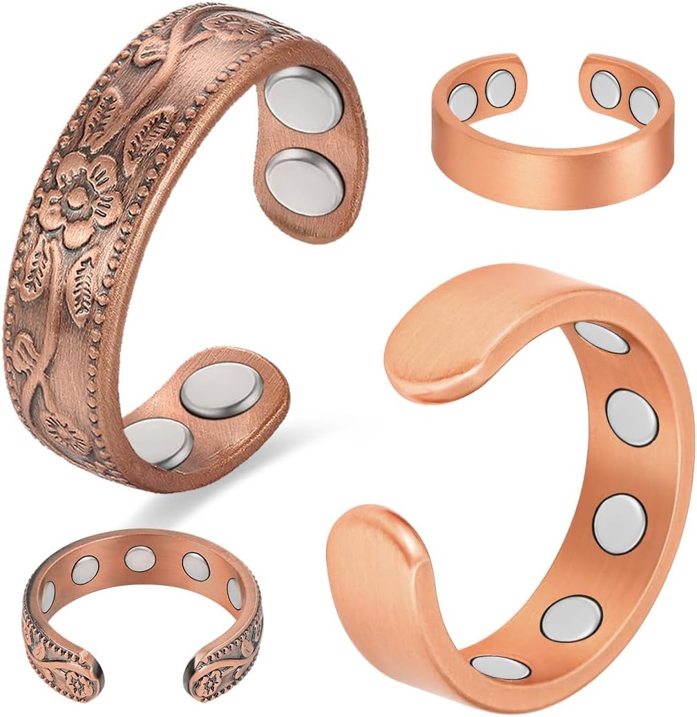 Cigmag 9X Powerful Magnet Copper Rings for Women - Adjustable Pure Copper Therapy Rings, Matte & Plum Finish