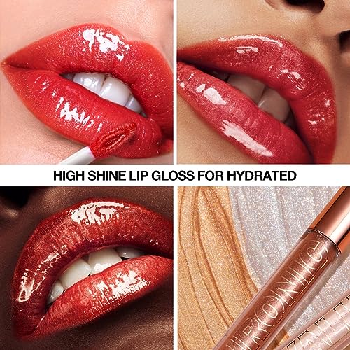 Ofanyia Hyaluronic Acid Lip Gloss, Shimmer Plumping Liquid Lipstick, Moisturizing Long-lasting Smooth Texture Lifter Lip Gloss with Heart Brush (01#) - Image 5