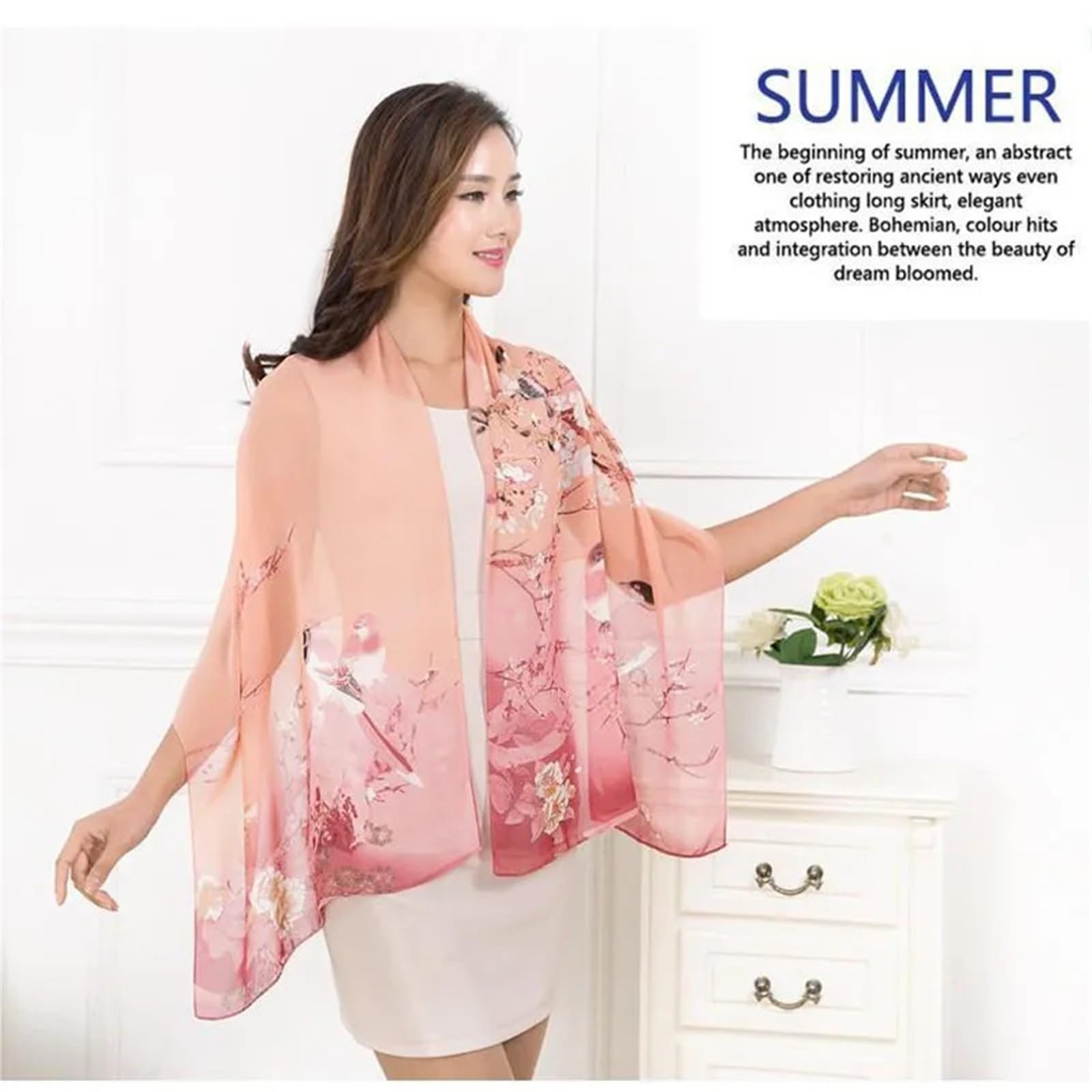 Sciarpa leggera in chiffon floreale per donna – Sciarpa lunga trasparente con stampa di gigli per estate e spiaggia