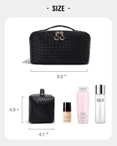 Miniatura 5 de EACHY Bolsa de maquillaje de viaje, bolsa de cosméticos de gran capacidad para mujeres, bolsa portátil impermeable, bolsa de aseo plana abierta,