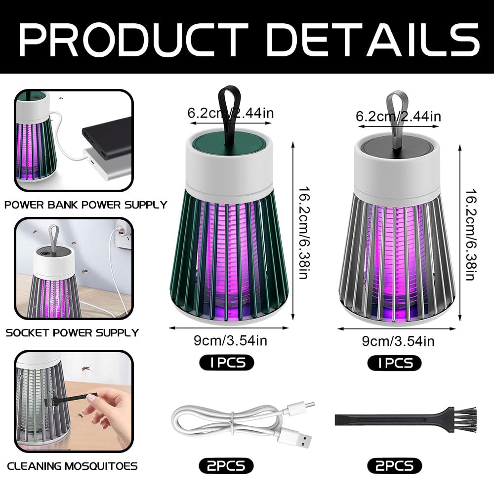Mozzguard Mosquito Zapper, 2 pezzi 2024, lampada da zanzara, portatile, mozzguard con cavo USB, Mozzy Guard per interni ed esterni, per camera da letto, campeggio, picnic