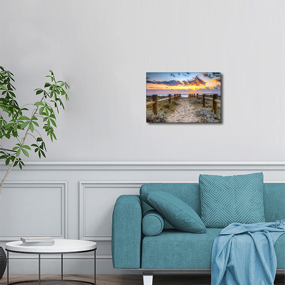 Canvas Wall Art Sand Path to Sea Coast at Sunset Landscape Painting Seaside Picture for Living Room Bedroom Home Decor Framed Ready to Hang 8x12in - Image 3