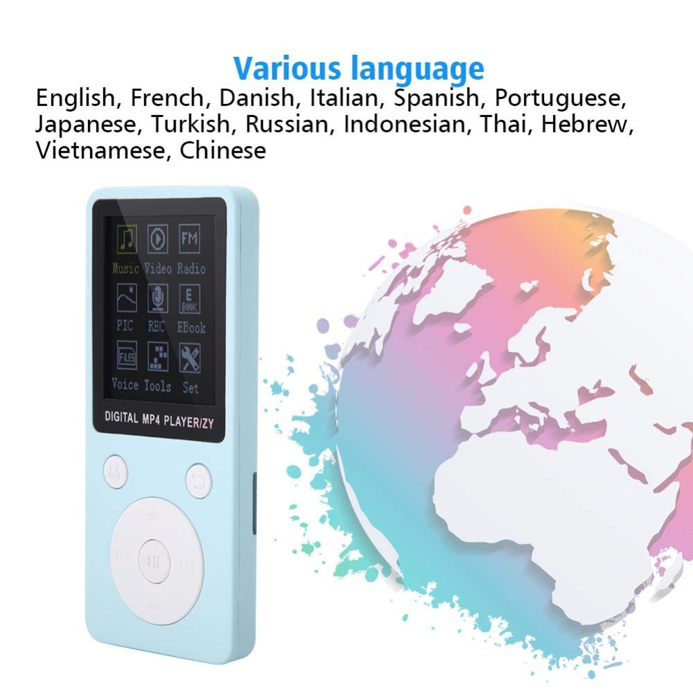 Lettore MP4 Portatile 32GB Con Cuffie – Supporto Musica, Radio, Video, Registratore (Blu)