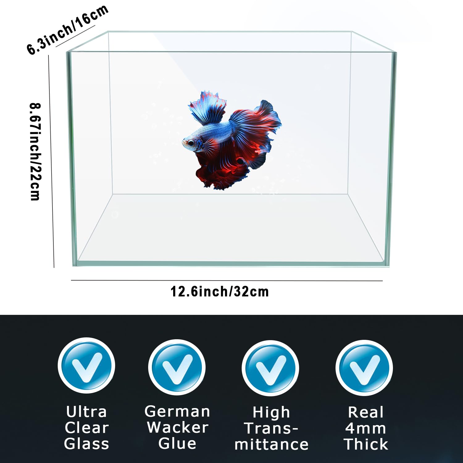 Acuario de Nano Cristal de 32 cm de Largo, con Placa separadora para Betta, pecera Cuadrada Multifuncional con Filtro, luz LED, Vidrio Blanco de 4 mm