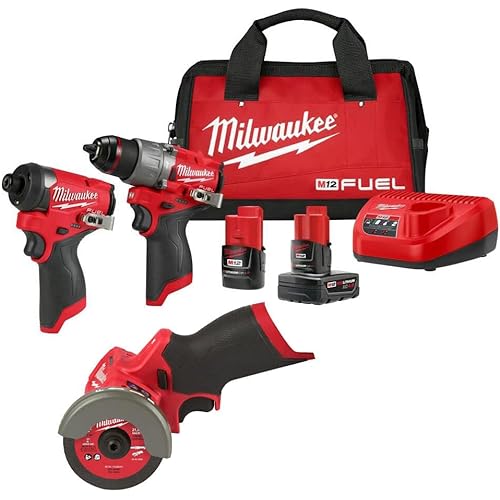 Milwaukee M12 FUEL Drill Driver, Impact Driver & Cut Off Tool Combo Kit Bundle