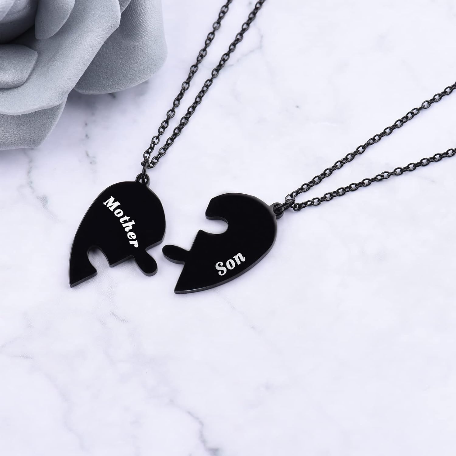 Queyuen 2PCs Mother and Son Matching Love Heart Pendant Necklace Set Gifts Son to Mom Mother to Boys Jewelry - Image 2