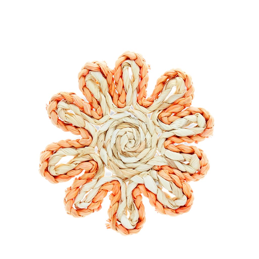 Corn Husk Coaster in Orange, Woven Coasters for Drinks, Outdoor Table Protection, Wicker Spectacle, Tea Cup Mat, Coffee Neutral Home Decor, Garden Accessories, Single Piece Set, Round Style.