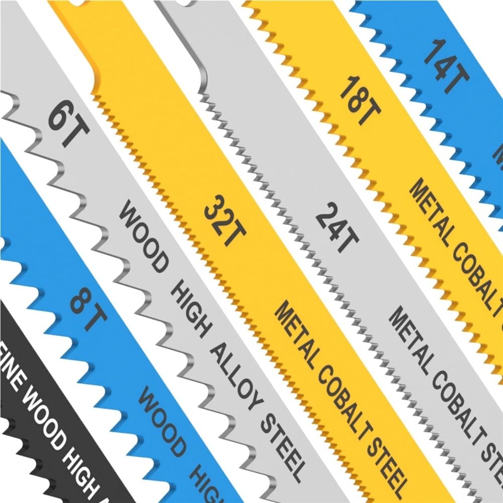24pcs High Carbon Steel Jig Saw Blades with U-Shank, 6/8/10/14/18/24/32TPI Wood Plastic Metal Cutting Blade