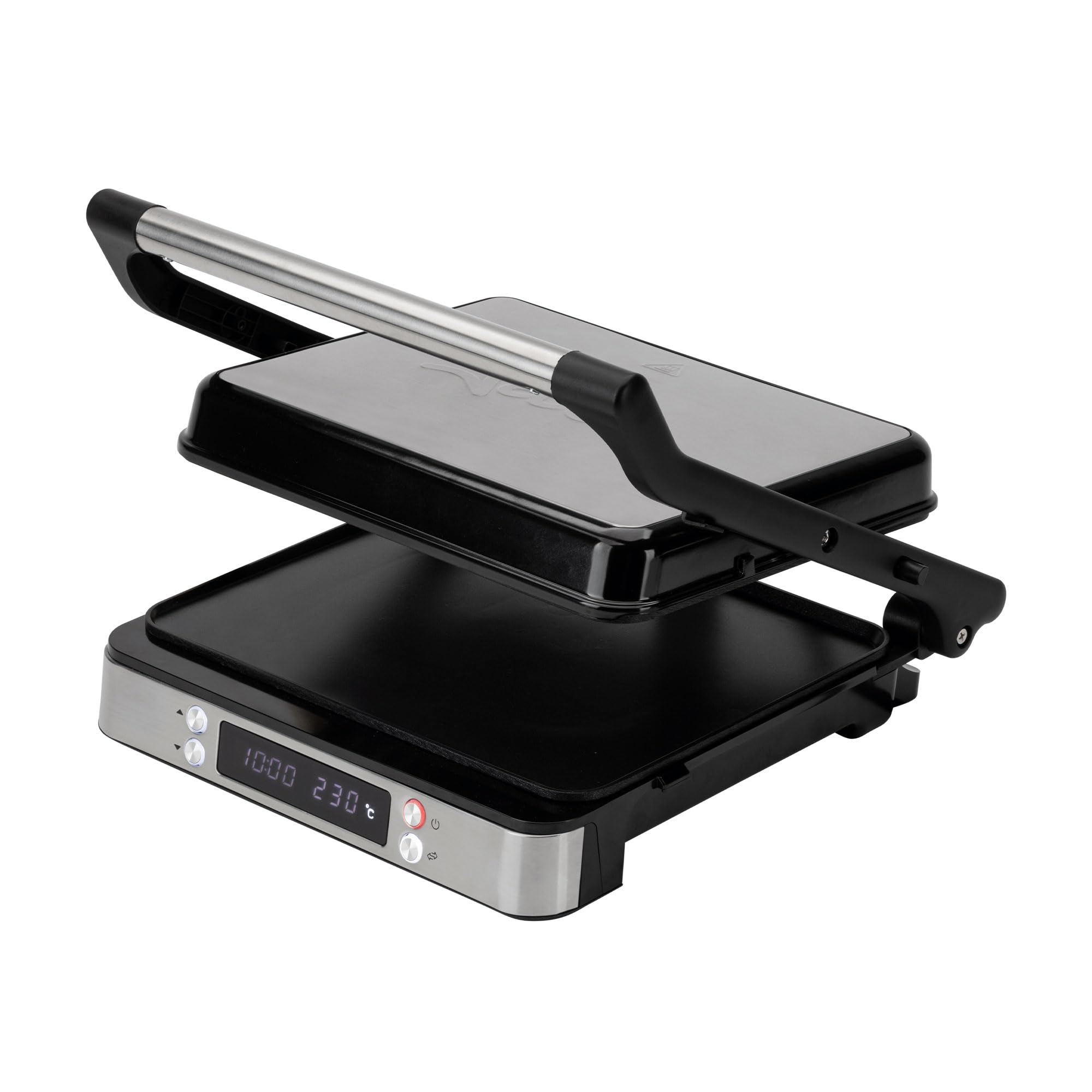 JATA JEGR1529 - Grill Eléctrico Digital 2000 W. Parrilla con apertura total 180° | Pantalla LED | Placas mixtas antiadherentes sin PFOA | Tapa basculante | Bandeja recogegrasas