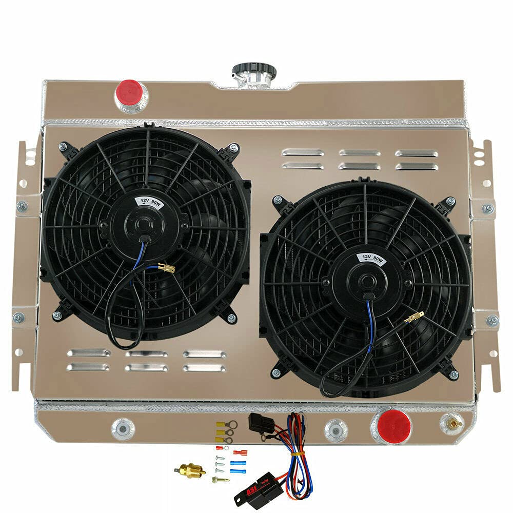 ECMRAD 4 Rows Core Aluminum Radiator for 1963-68 Chevy IMPALA/1964-1967 EL CAMINO CHEVELLE +Shroud F
