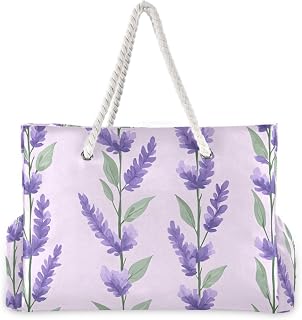Bolsa de playa para mujer, diseño de lavanda, color lila, grande, impermeable, a prueba de arena, con bolsillo húmedo con cremallera, bolsa de hombro para gimnasio, viajes diarios, Patrón de